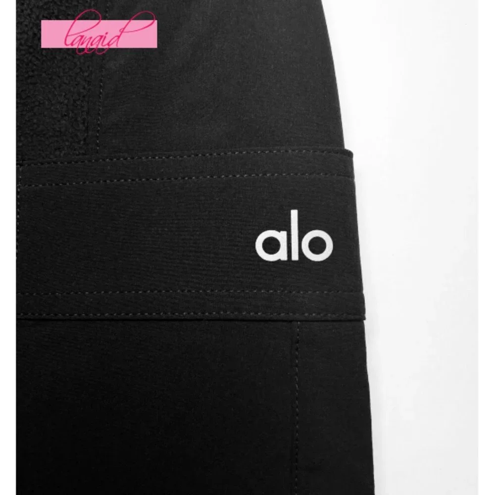 Alo Polar Fleece Wintry Mix Pant Black High-Rise Waist Fleece Fuzzy Warm Joggers